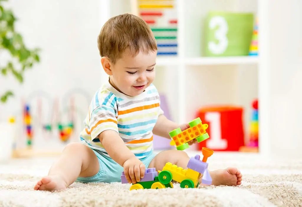 A happy child playing safely at home