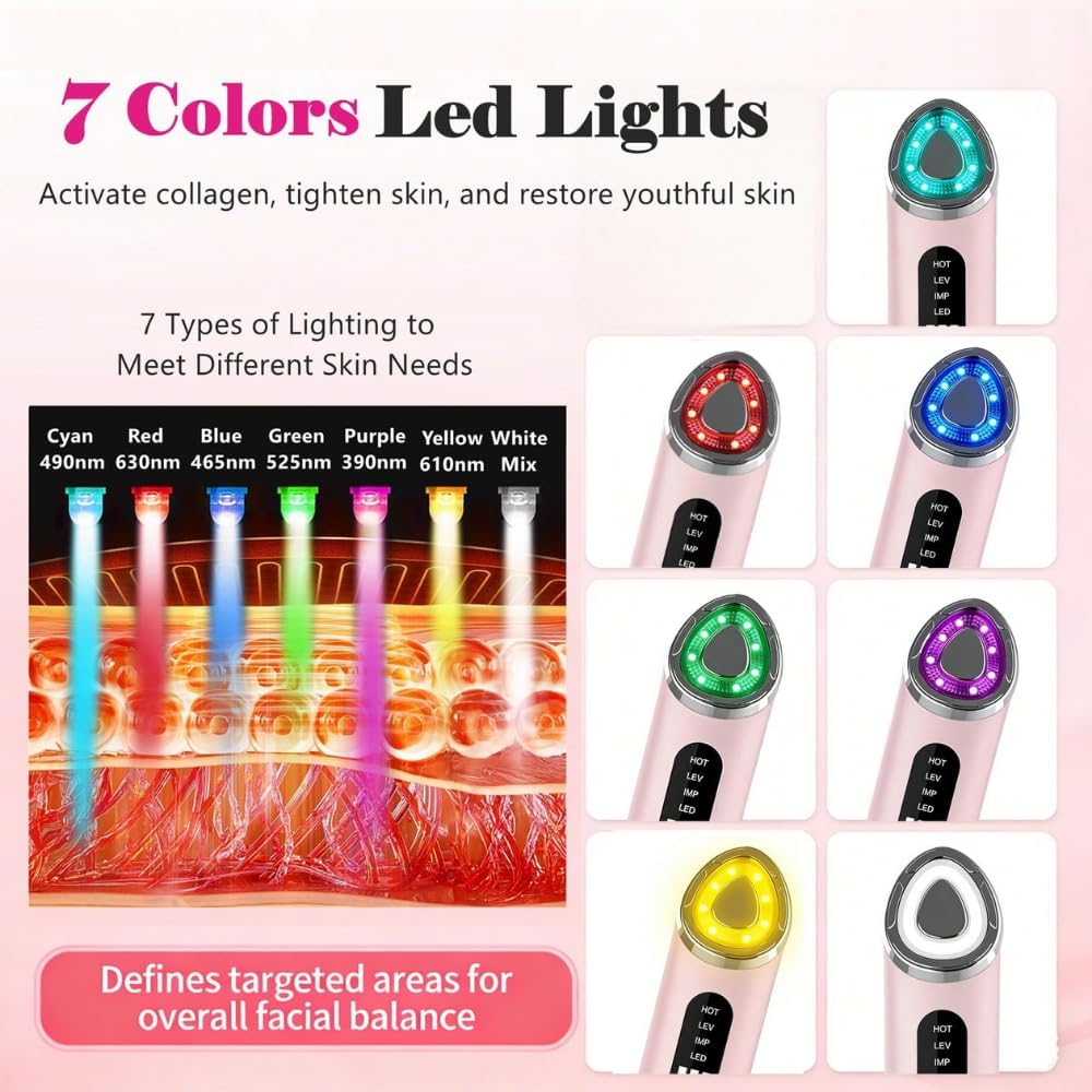 LED Face Massager 7 Colours Light Therapy - 3-in-1 EMS Microcurrent Skin Tightening Device