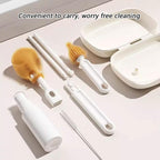 7-in-1 Silicone Baby Bottle Brush Set with Drying Rack – Light Cream - SAFER GIGGLES