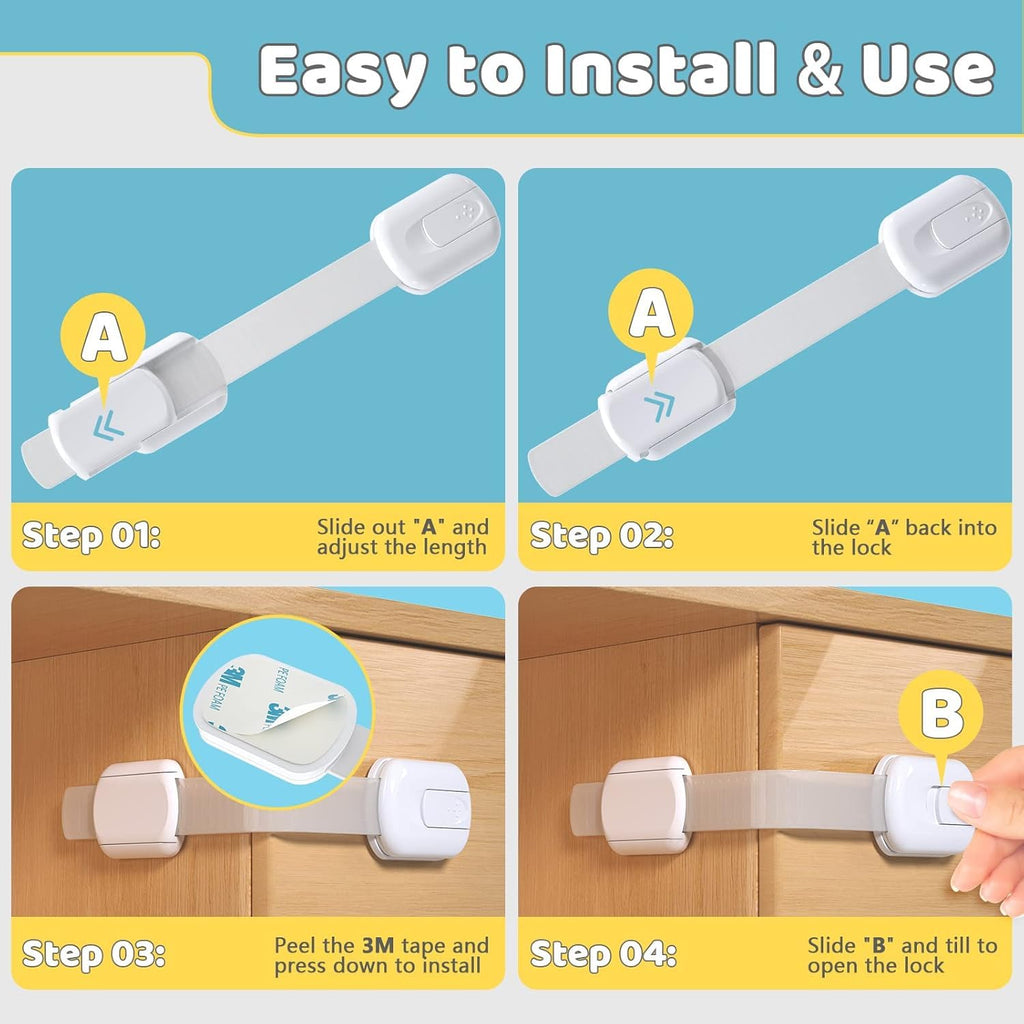 Adjustable Baby Safety Cupboard Lock Straps – 6 Pack - SAFER GIGGLES