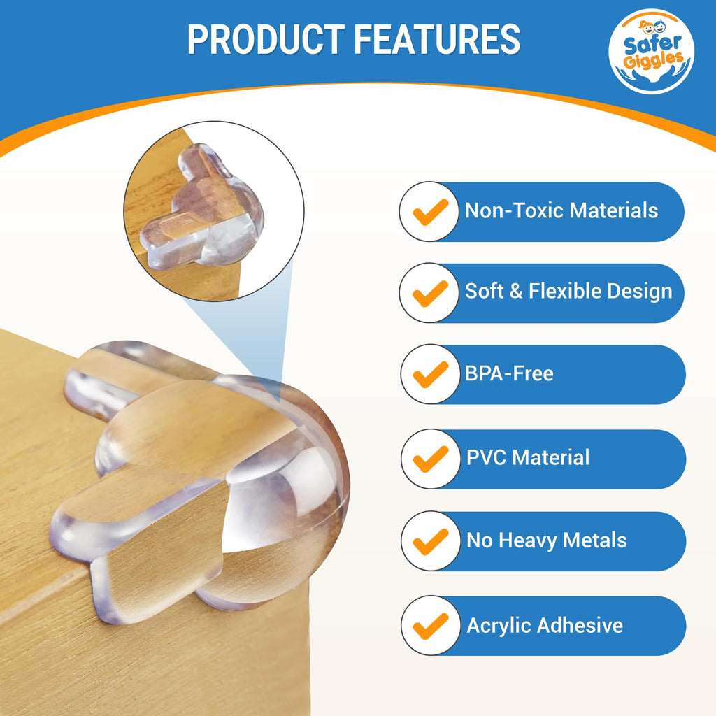 Baby Corner Protectors – Clear Silicone Edge Guards, 12 Pack - SAFER GIGGLES