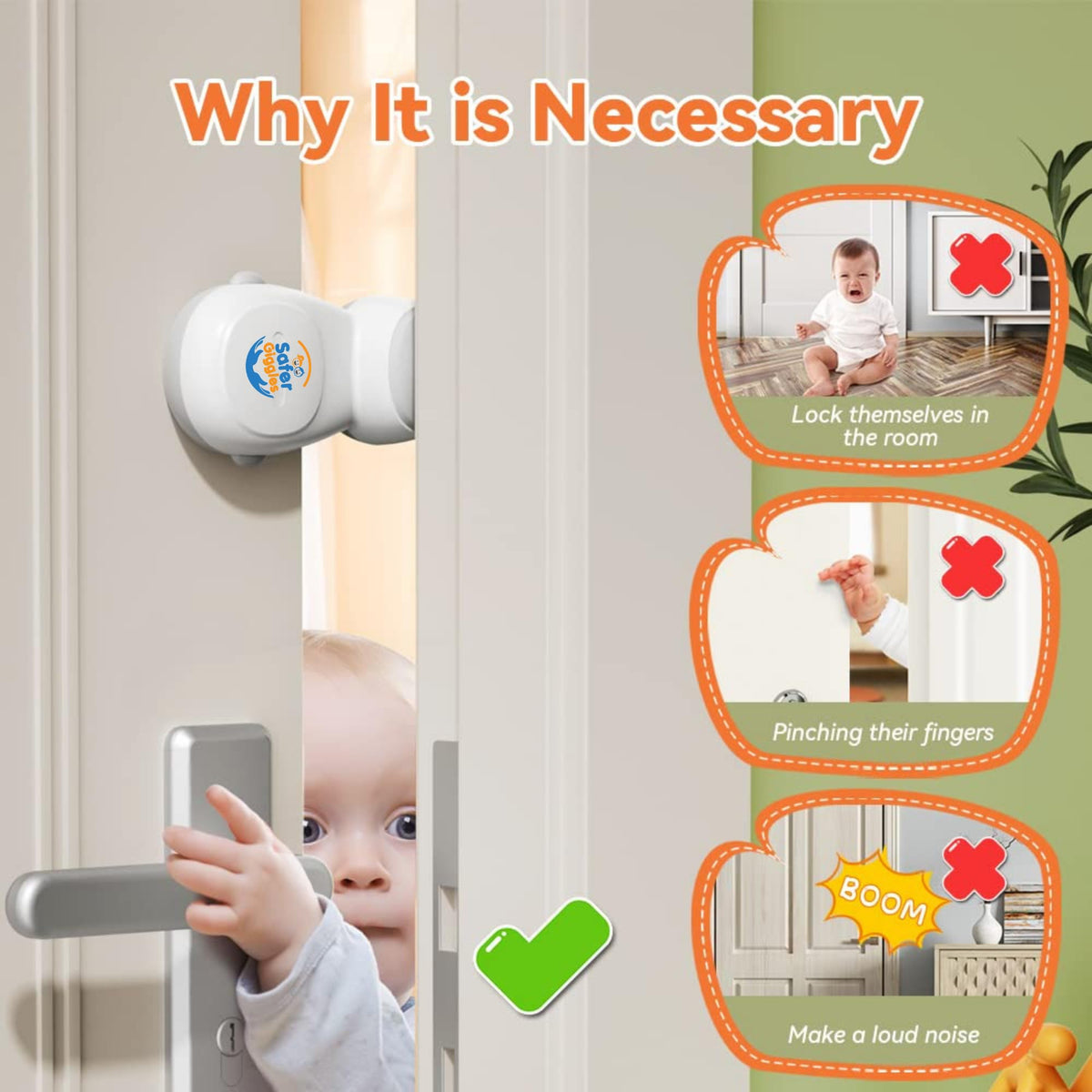 Baby Door Safety Stoppers – Anti-Slam Finger Guards, 2 Pack - SAFER GIGGLES