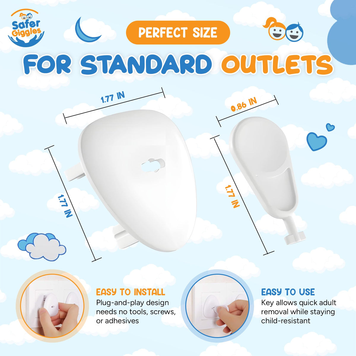 Baby Safety Socket Covers – Childproof Plug Protectors, 10 Pack - SAFER GIGGLES