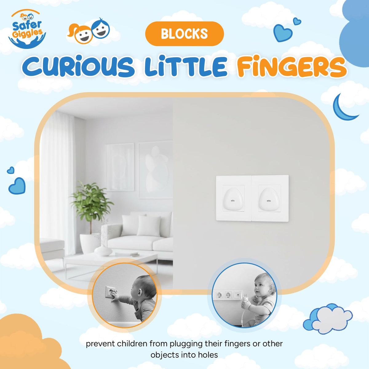 Baby Safety Socket Covers – Childproof Plug Protectors, 10 Pack - SAFER GIGGLES