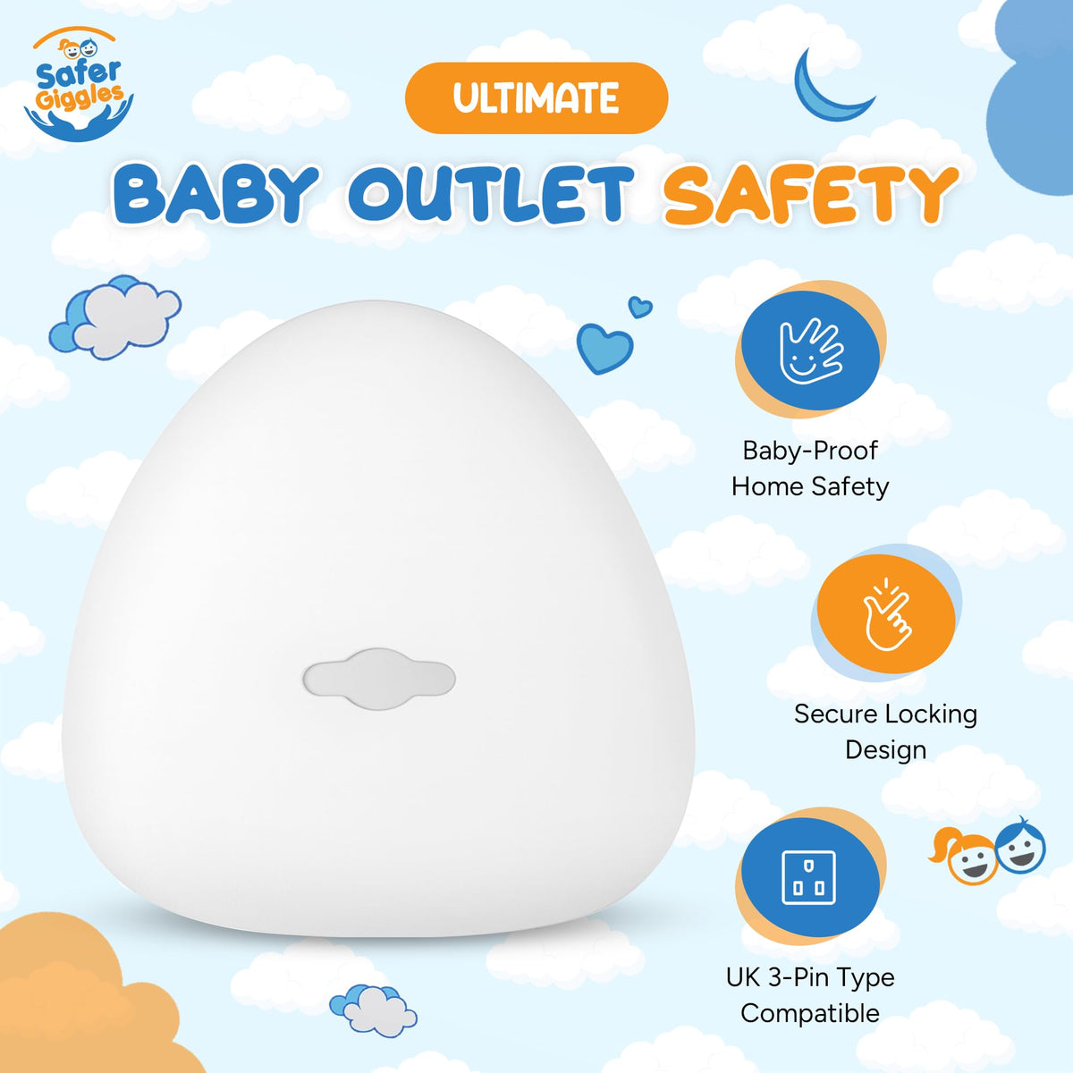 Baby Safety Socket Covers – Childproof Plug Protectors, 10 Pack - SAFER GIGGLES