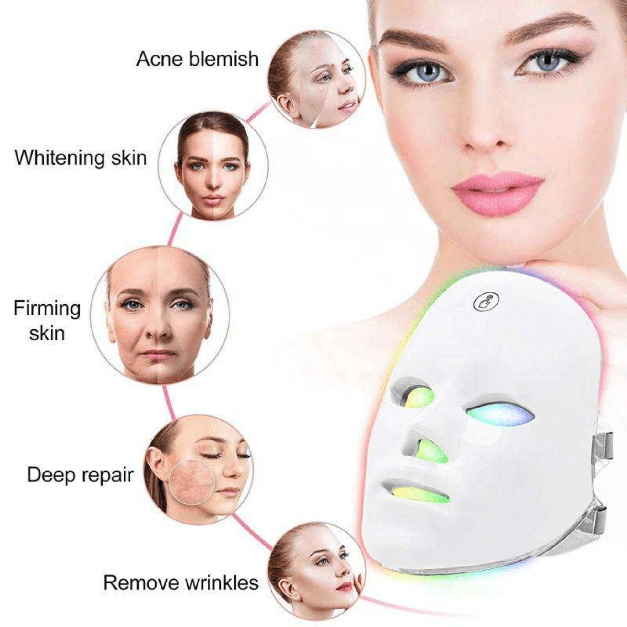 LED Face Mask 7 Colour Light Therapy | Acne & Anti-Ageing - SAFER GIGGLES