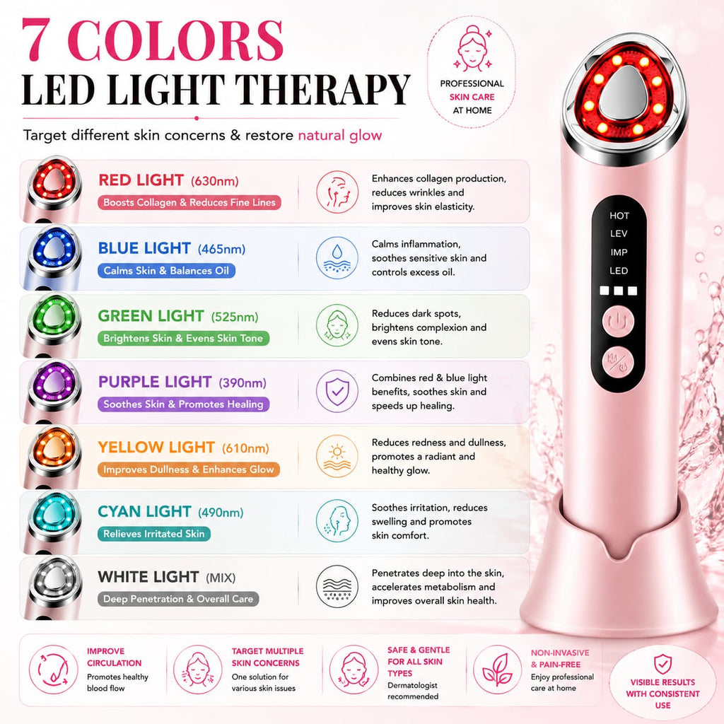 LED Face & Neck Beauty Massager – 7 Colour Light Therapy, Microcurrent, Heat & Vibration - SAFER GIGGLES