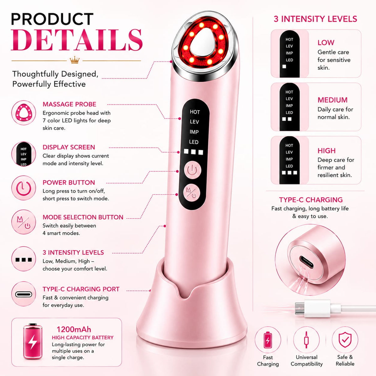 LED Face & Neck Beauty Massager – 7 Colour Light Therapy, Microcurrent, Heat & Vibration - SAFER GIGGLES