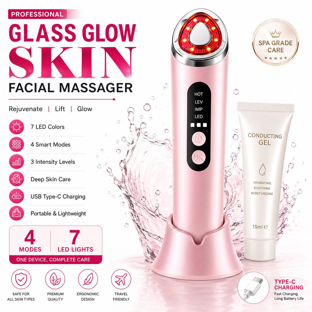 LED Face & Neck Beauty Massager – 7 Colour Light Therapy, Microcurrent, Heat & Vibration - SAFER GIGGLES