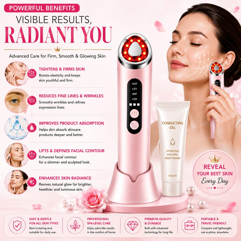 LED Face & Neck Beauty Massager – 7 Colour Light Therapy, Microcurrent, Heat & Vibration - SAFER GIGGLES