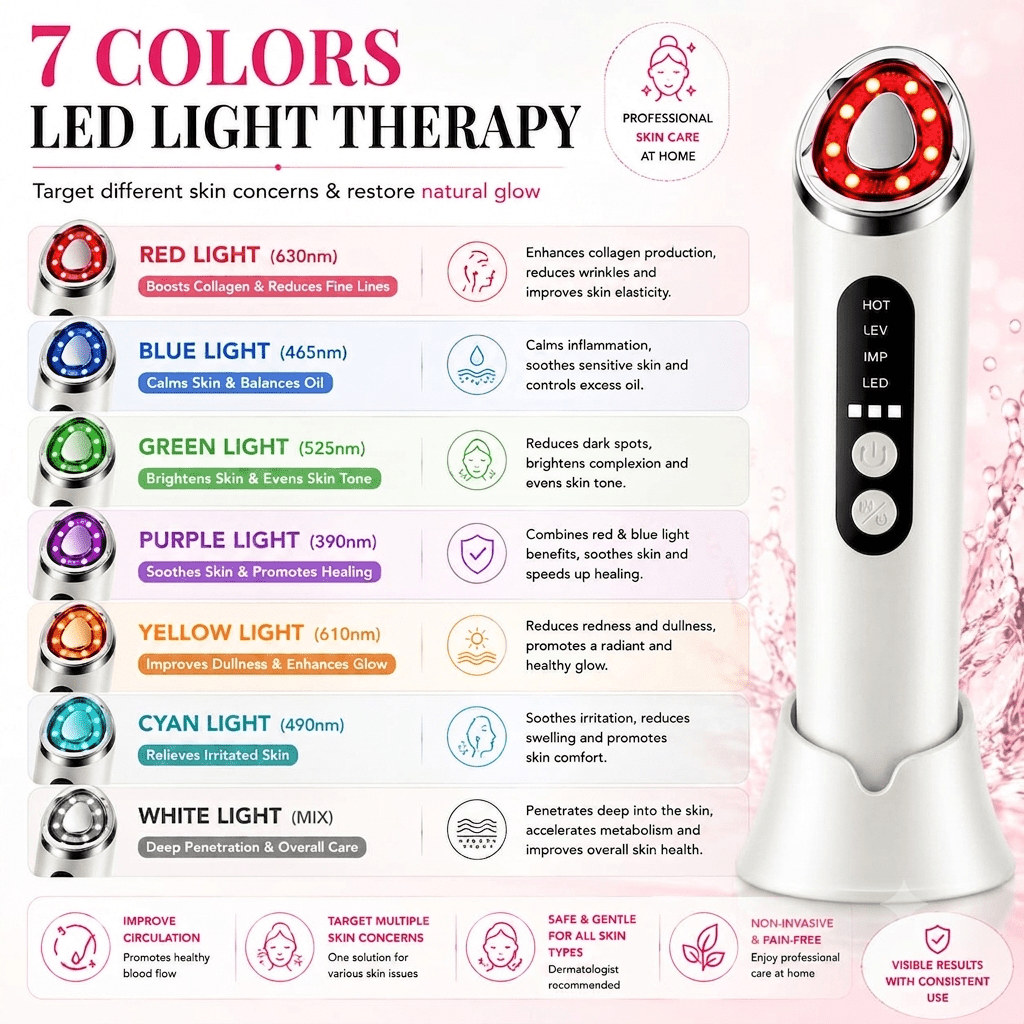 LED Face & Neck Massager – 7-Colour Light Therapy, EMS & Heat - SAFER GIGGLES
