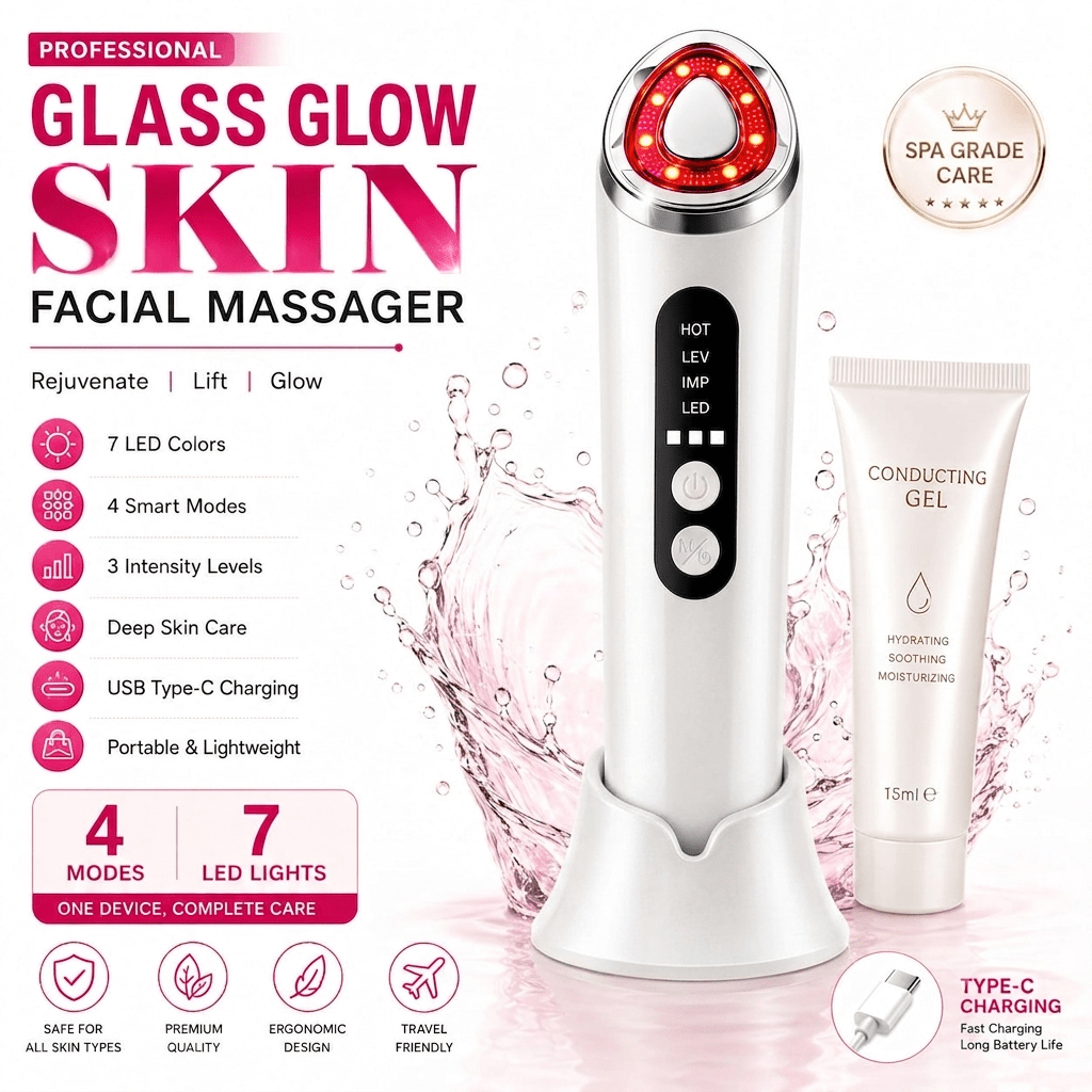LED Face & Neck Massager – 7-Colour Light Therapy, EMS & Heat - SAFER GIGGLES