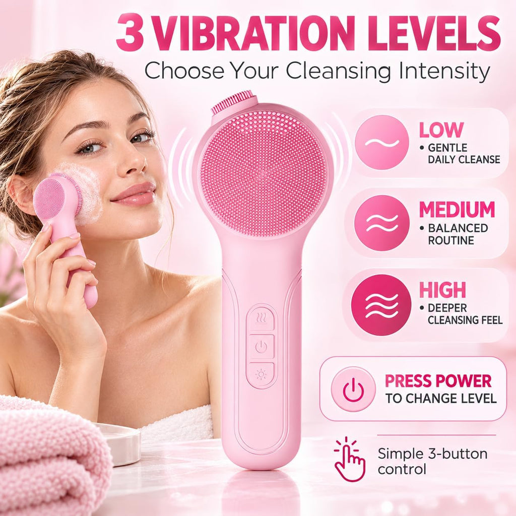 LED Facial Cleansing Brush with Warming Massage – Pink - SAFER GIGGLES