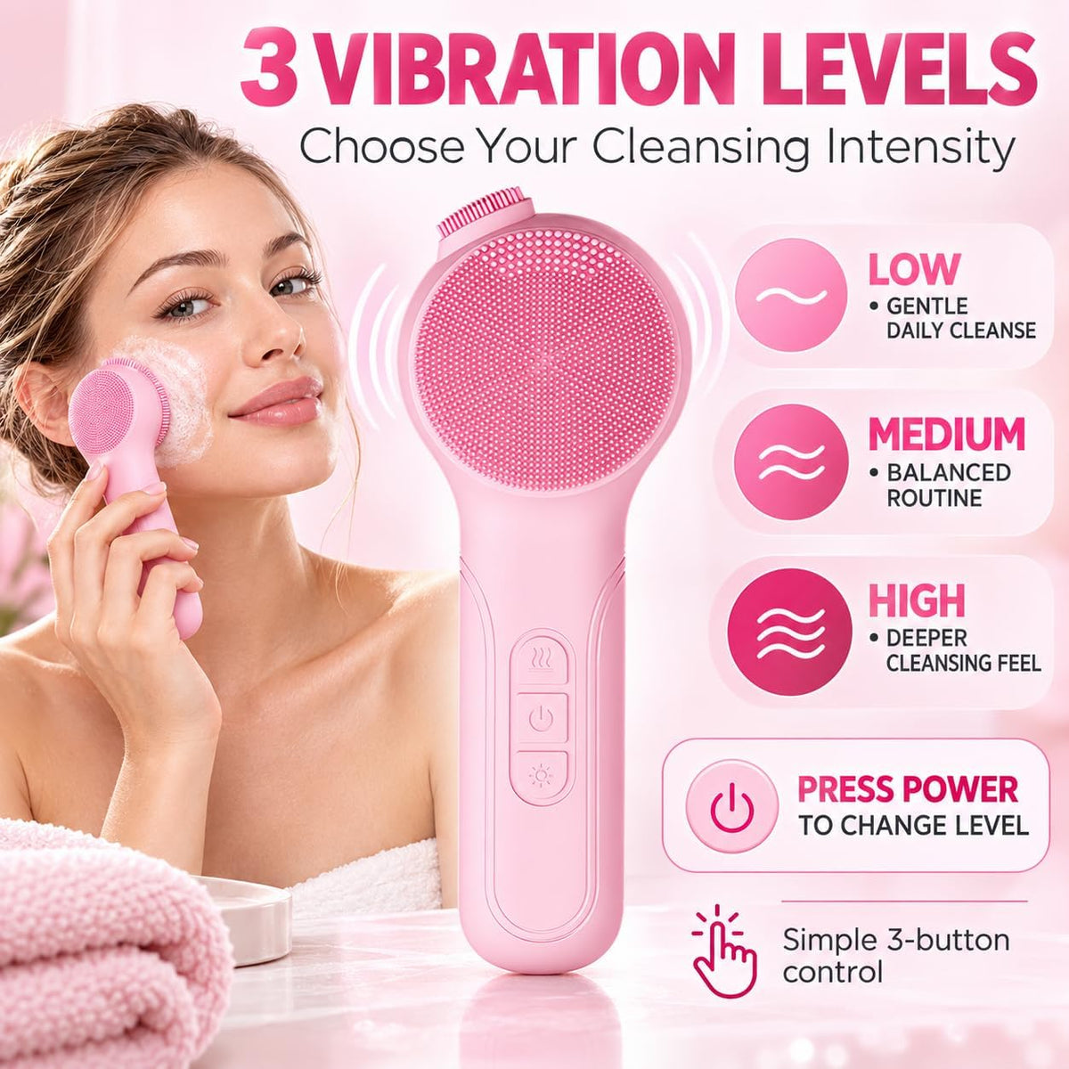 LED Facial Cleansing Brush with Warming Massage – Pink - SAFER GIGGLES