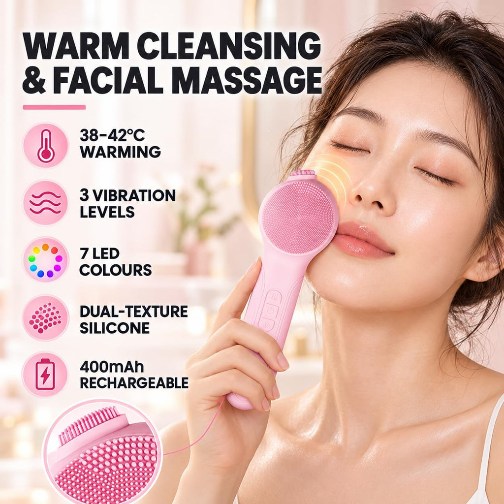 LED Facial Cleansing Brush with Warming Massage – Pink - SAFER GIGGLES