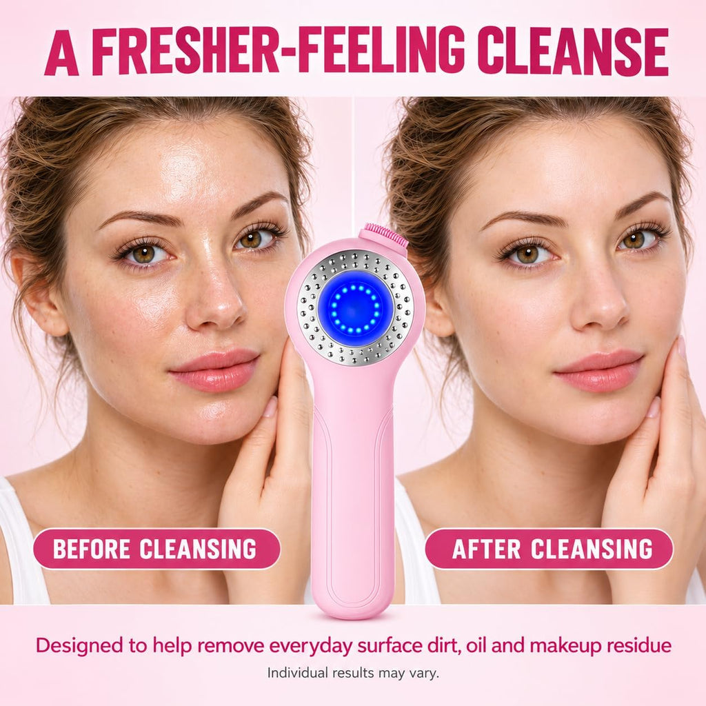 LED Facial Cleansing Brush with Warming Massage – Pink - SAFER GIGGLES