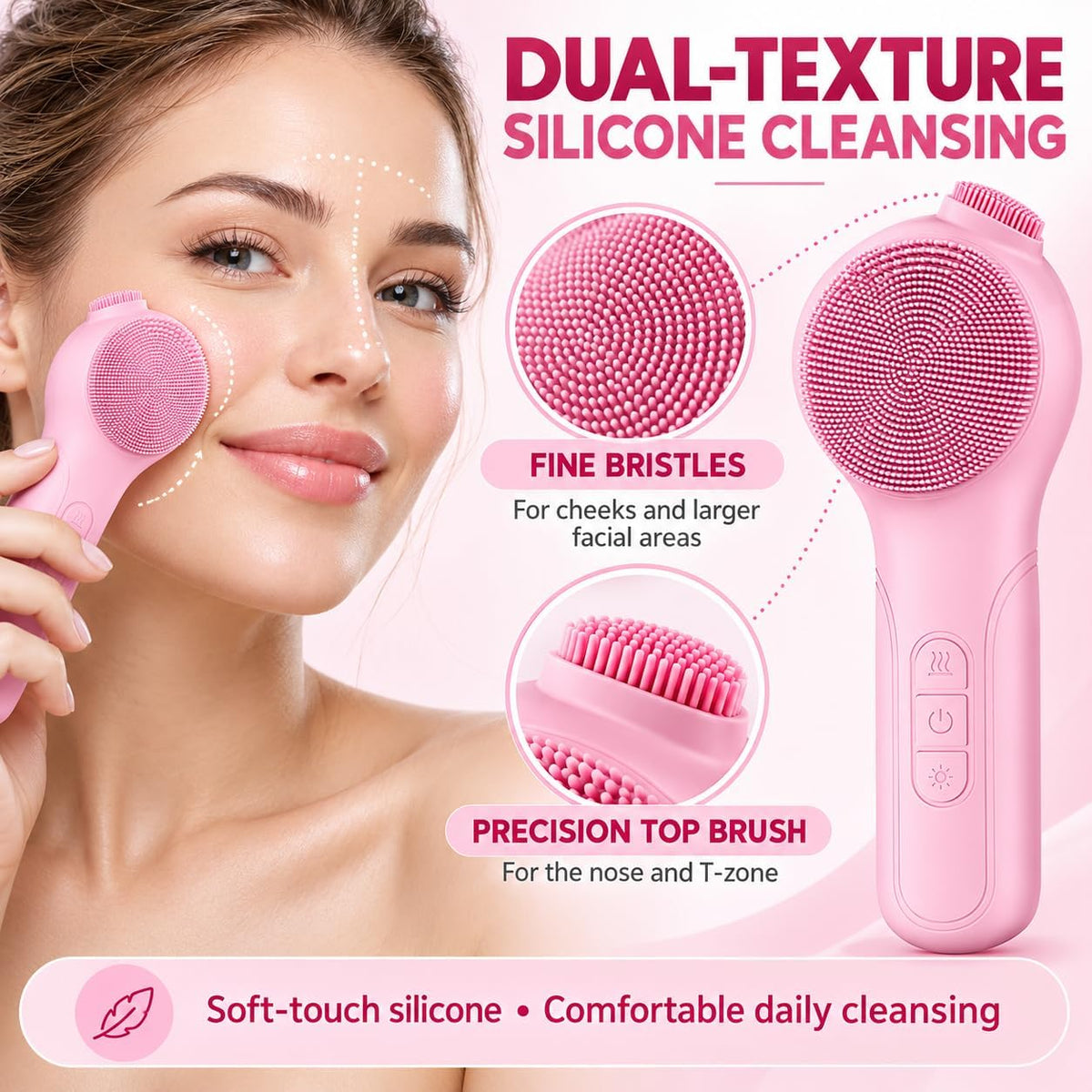 LED Facial Cleansing Brush with Warming Massage – Pink - SAFER GIGGLES