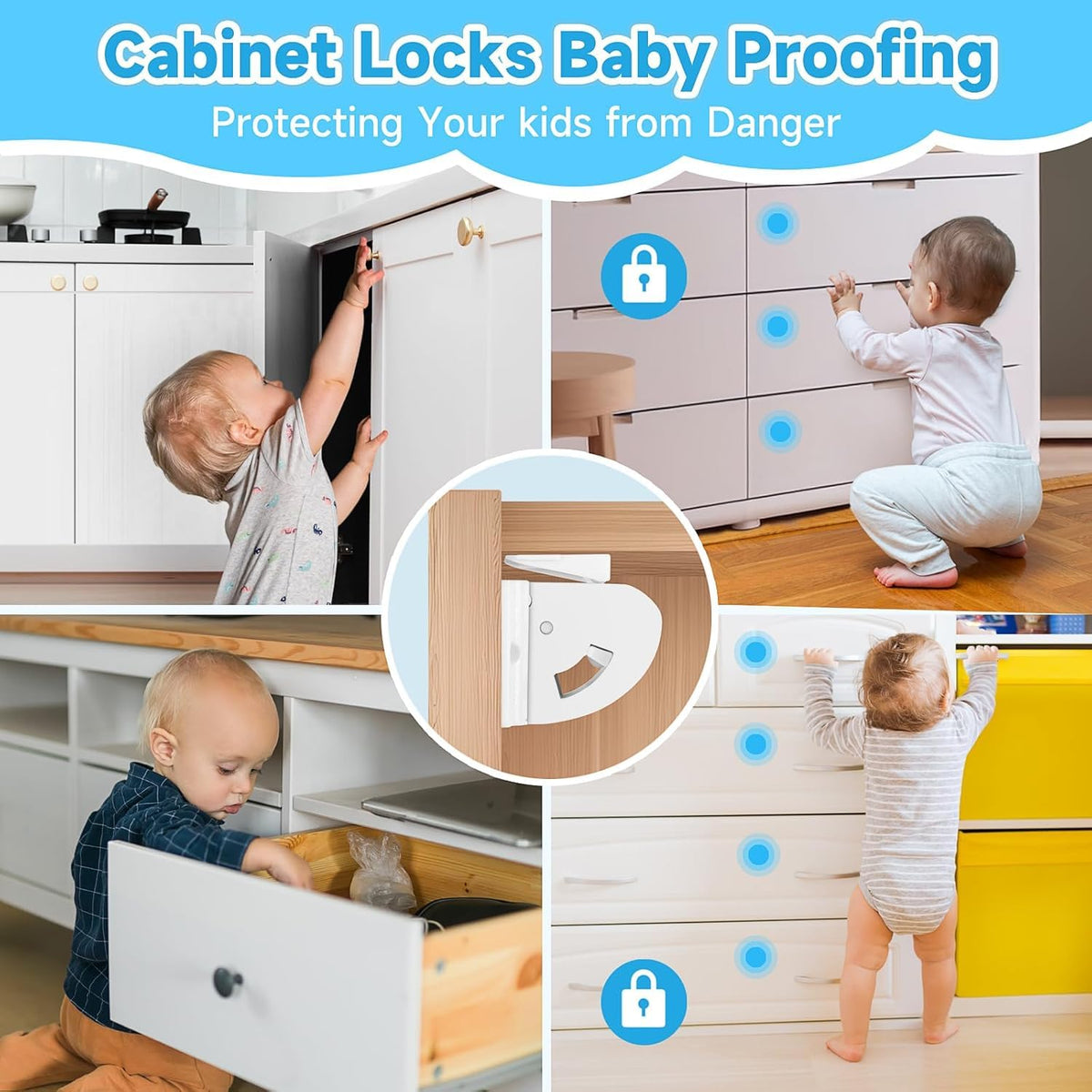 Magnetic Cupboard Locks for Baby Safety – 4 Pack with Key - SAFER GIGGLES