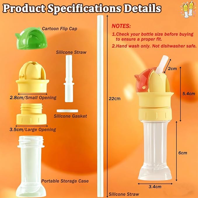 Universal Bottle Spout with Straw – Leak-Proof 2 Pack, Green & Orange - SAFER GIGGLES